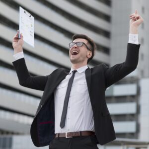 low angle happy modern man